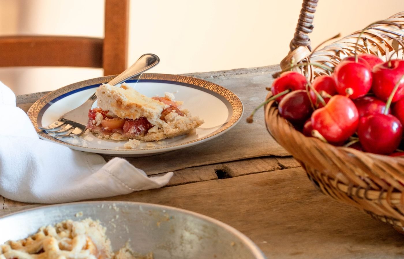 Golden cherry pie baked with oven-stable pie filling